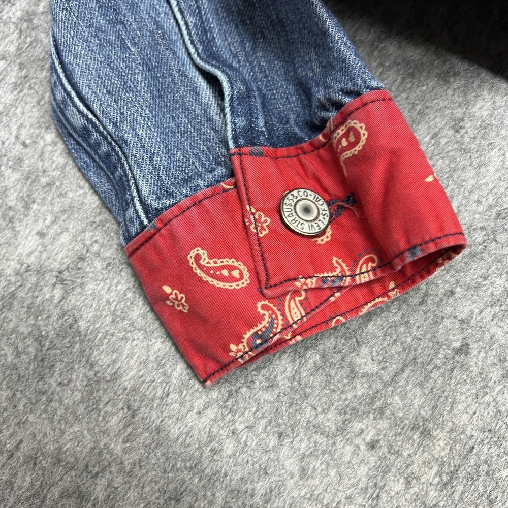 Levis Jacket Womens S Blue Denim Trucker Western Bandana Paisley Collar Cuffs - Picture 10 of 16